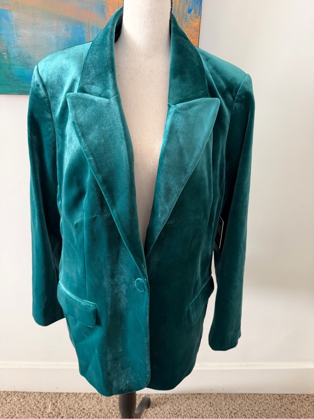 Express NWT Emerald Green/Teal Velvet Blazer XL - Picture 2 of 10